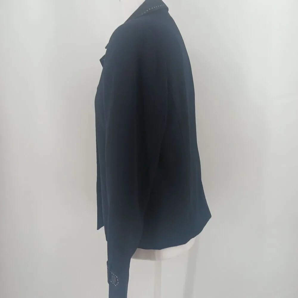 womans koret petite size 8p black button front jacket blazer top officewear